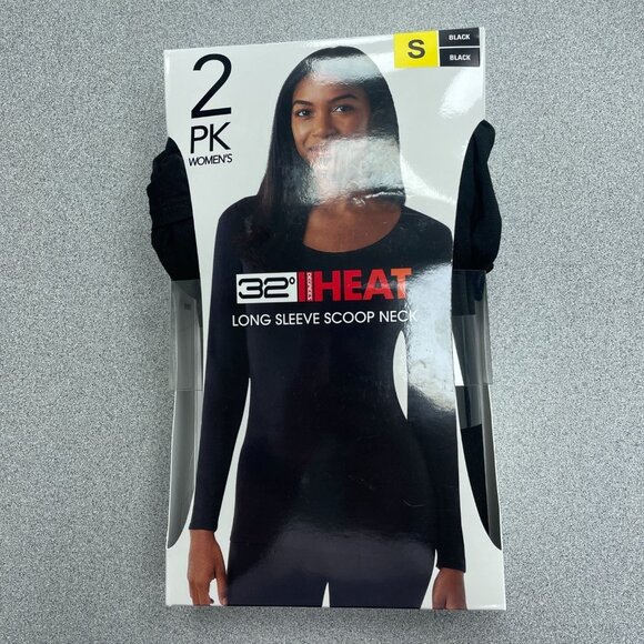 NEW 32 Degrees Women's S 2-Pack Long Sleeve Scoop Neck Layer Tops Black - Picture 2 of 5